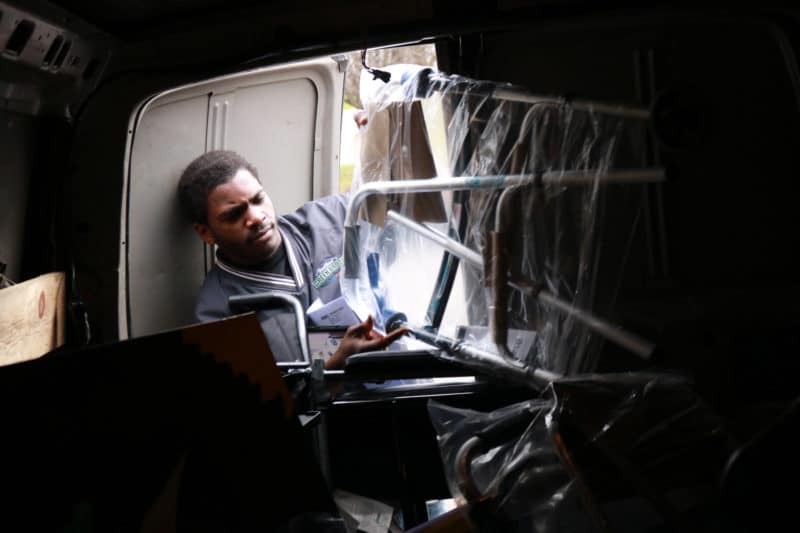 Union, NJ 12/17/18 FREDERIQUE DELIVERS MEDICAL EQUIPMENT:
Wuthnay Frederique pulling a walker from his truck to deliver to a patient.