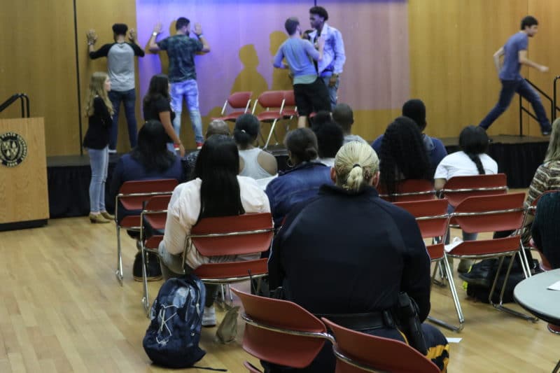 Montclair, NJ 11/1/18 First annual Community Relations Expo: At Student Center, Ballrooms Montclair State University, Students gather to ask police questions police excessive force. Photo by Tiffany Baskerville