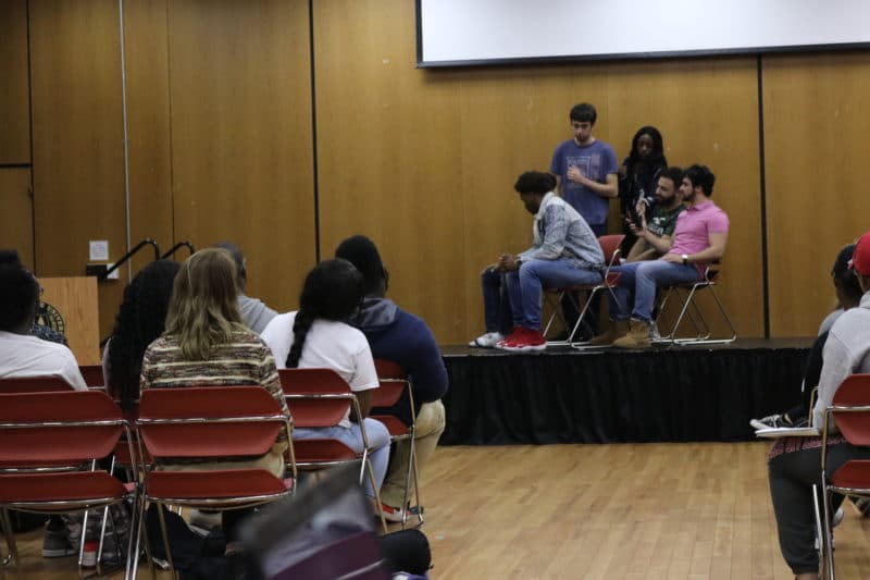 Montclair, NJ 11/1/18 First annual Community Relations Expo: At Student Center, Ballrooms Montclair State University, Students gather to ask police questions police excessive force. Photo by Tiffany Baskerville