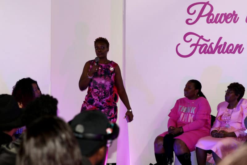 BROOKLYN, NY 10/28/18 2ND ANNUAL POWER IN PINK FASHION SHOW: Janelle Foster-Collins, 41, has survived breast cancer for four years and is in good health. Collins talks about overcoming cancer and how the fashion show is about motivating and enlightening women, young and old. Photo by Babee Garcia