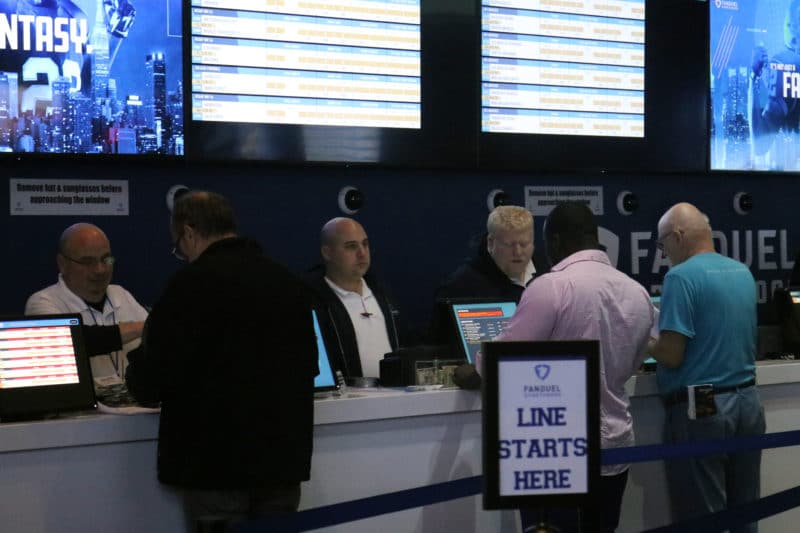 East Rutherford, NJ 11/2/2018 NJ SPORTS BETTING:
Multiple the line is always full at the Meadowlands. People talk and gab with their favorite teller and place bets throughout the evening.