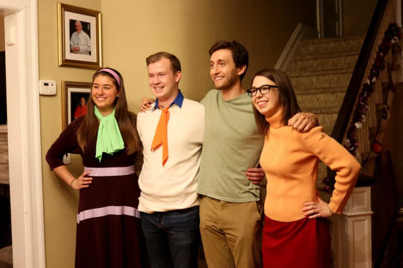 CLIFTON, NJ 10/30/18 NEWMAN MISSIONARIES POSE FOR PICTURE: Meghan Callaghan, Dan Robinson, Darin Howell, and Sohpie Ouellette pose for picture at annual Newman Catholic Halloween Party. The group chose to dress up as chracters from “Scooby Doo”.
-Photo by Katherine Braunstein